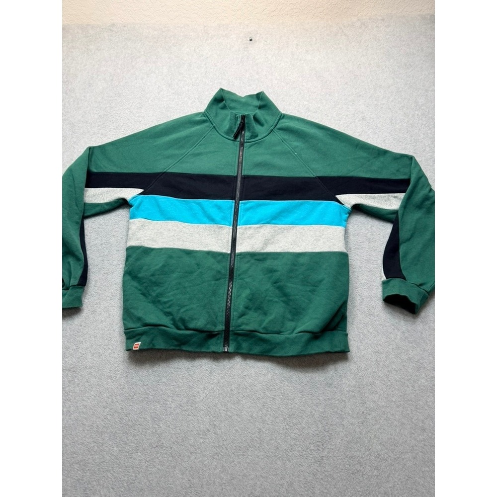 LEGO Mens Full Zip Track Jacket Green Colorblock Striped Mock Neck Large